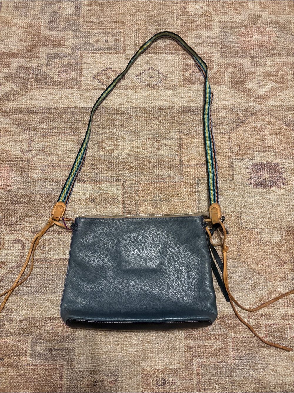 Consuela Navy Leather Crossbody with Multicolor Striped Strap